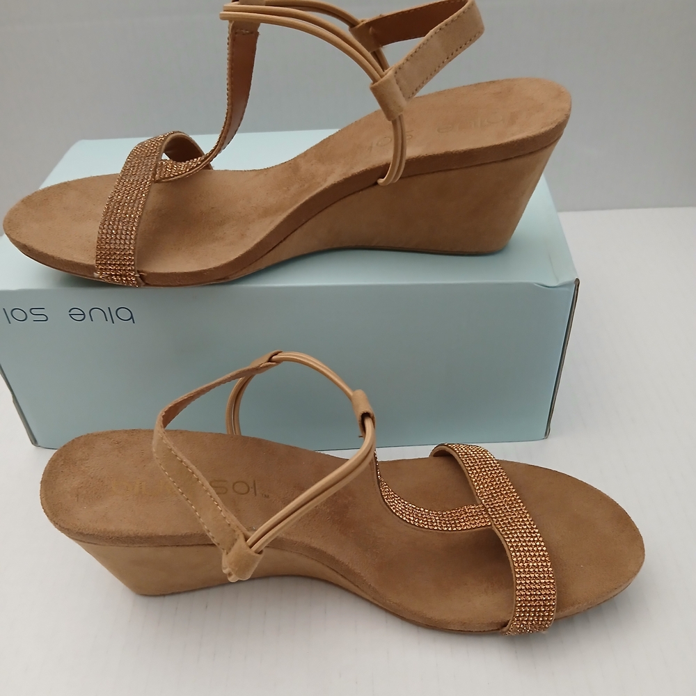 MILLIE STONE Sizes 8.5/ 7.5 Women's Tan Wedge Sandals New $18 - Picture 2 of 11
